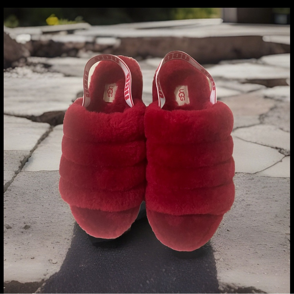 Ugg Fluff Yeah Slides Red Sz 8 - image 1